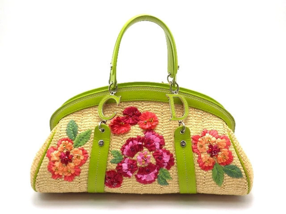 Christian Dior handbag Straw Tan leather